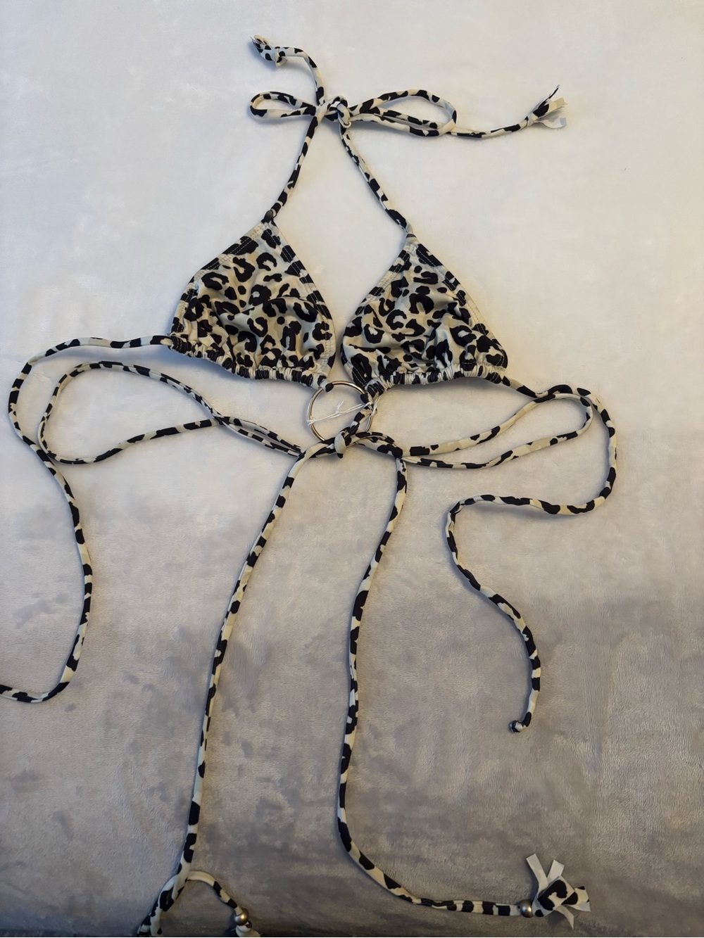 Leopard Print Triangle Bikini Top in Cream and Black